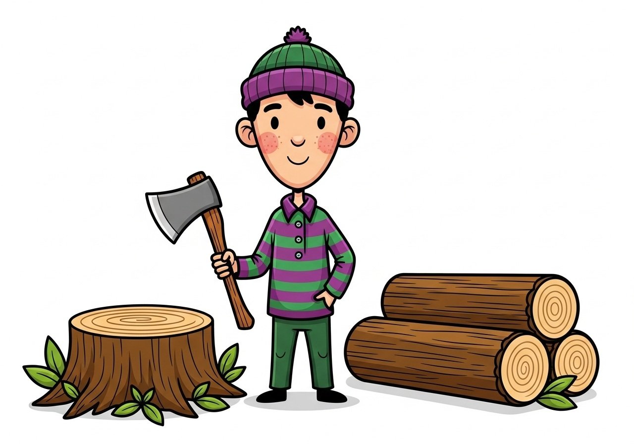 A large, well established, Canadian lumber camp advertised that they were looking for a good lumberjack. The very next day, a skinny little man showed up at the camp with his ax, and content image