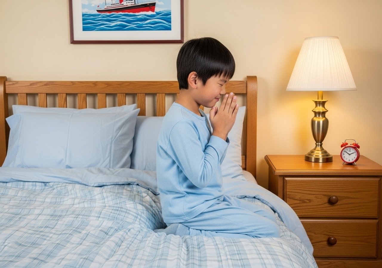 One evening a father overheard his son saying his prayers. The little boy is kneeling at his bed saying, 