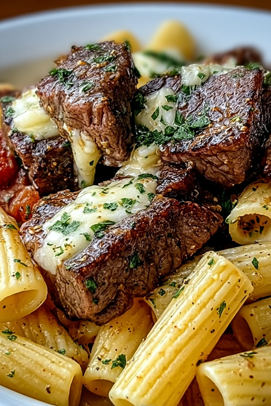 Garlic Butter Steak Tips with Cheesy Rigatoni image 2