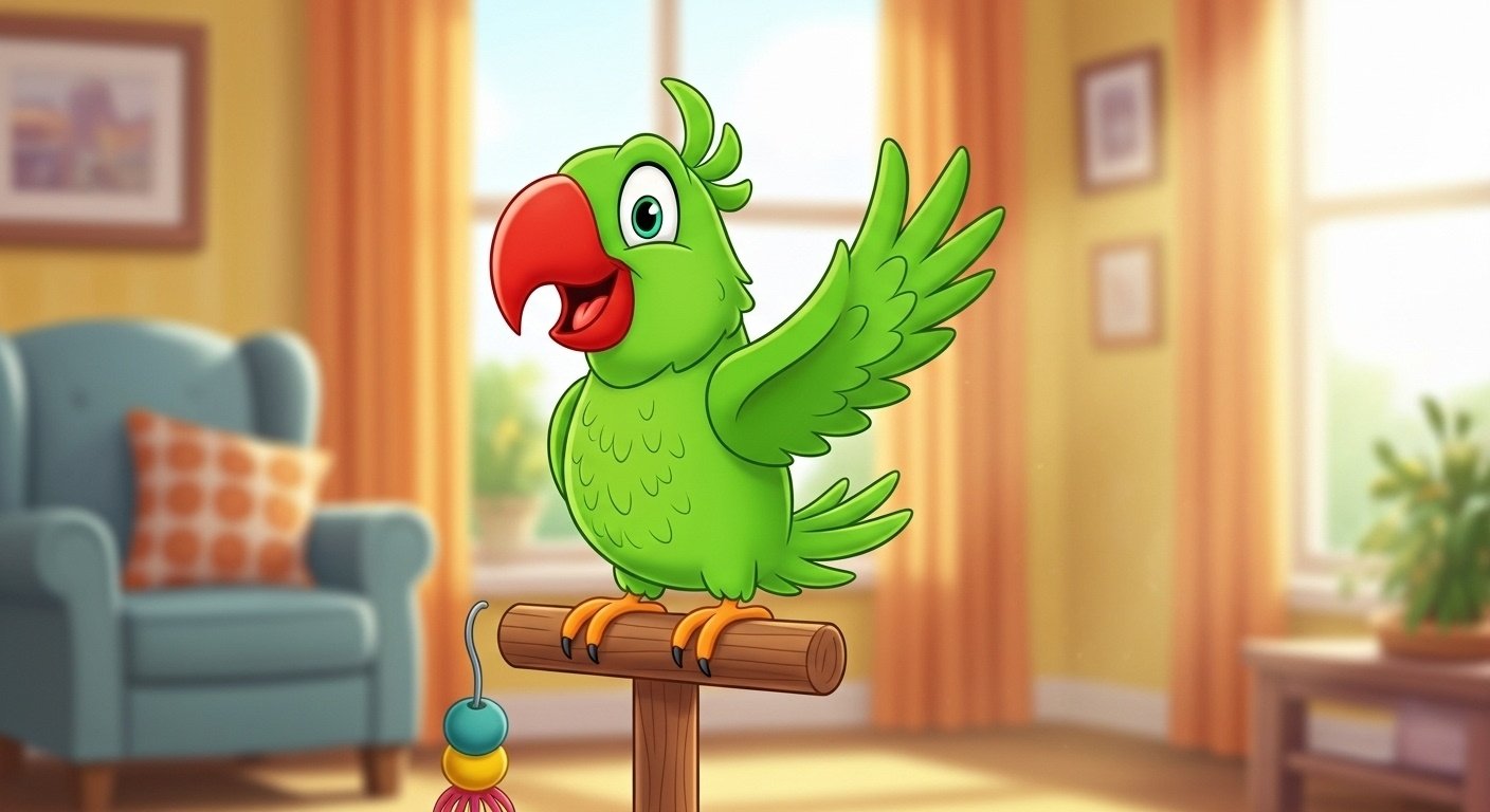 A lady who was very lonely bought a parrot from a pet store, complete with cage. Before purchasing it she got a guarantee that the parrot would talk. She took the parrot home. content image