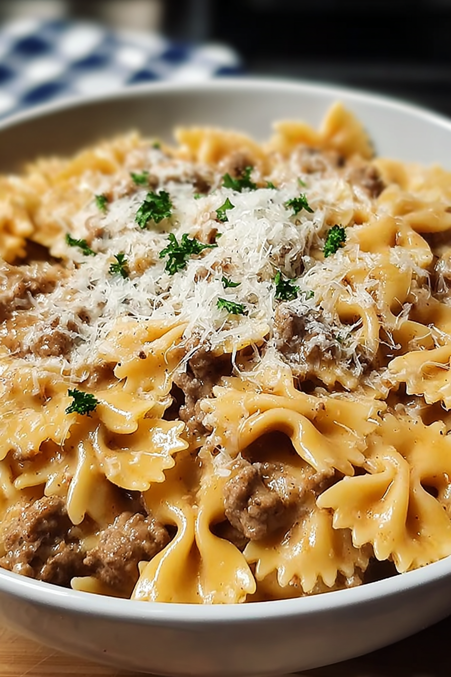 Garlic Parmesan Bowtie Pasta With Creamy Beef image 2