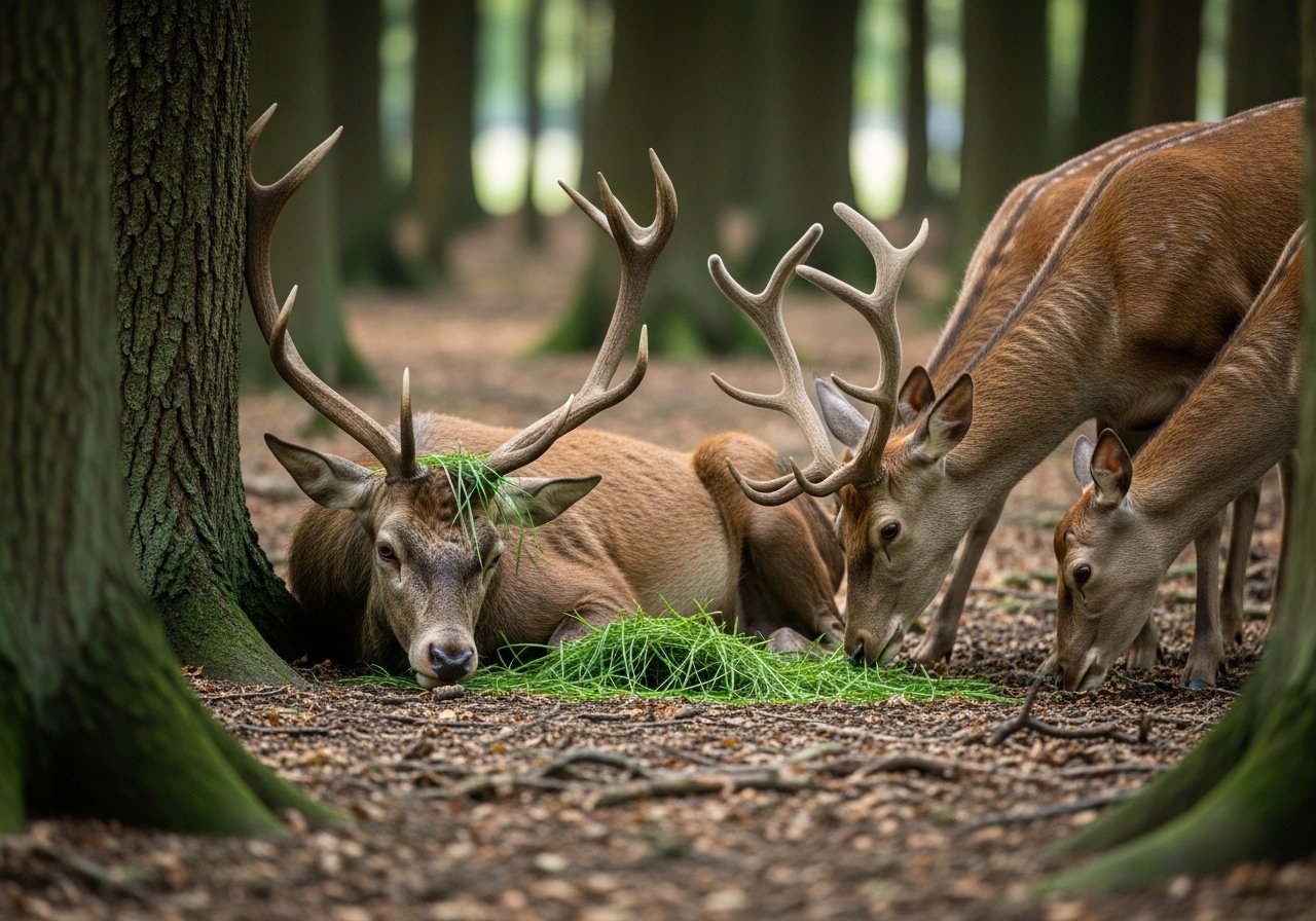 A sick stag was lying in a corner, helpless and weak. He was glad he had collected enough grass to last him through his period of illness. But suddenly, to his dismay, he saw that some friends who had content image