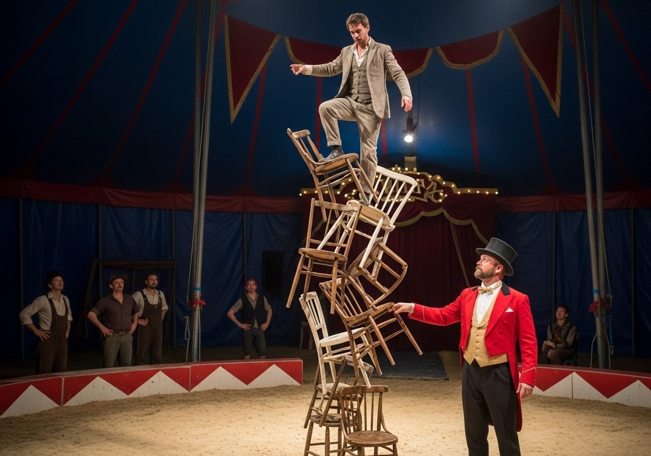 A man decides to join the circus. He shows up to demonstrate his skills to the ringmaster. “I have the most unusual act,” he announces. “I’m sure it will amaze you.” He climbs up to the content image