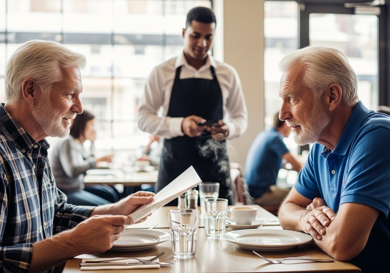 Two old friends caught up for lunch. Jake and Oliver hadn't seen each other for over twenty years. “How have you been?” Oliver asked. 