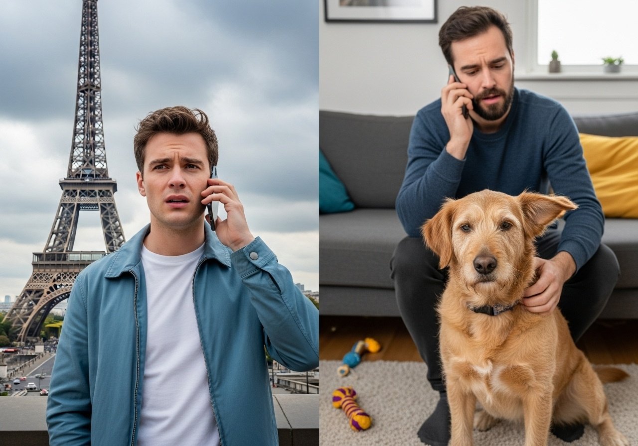 Phil goes to Europe and leaves his favorite dog with his brother James. While in Europe, Phil calls James to check on his dog and asks, 