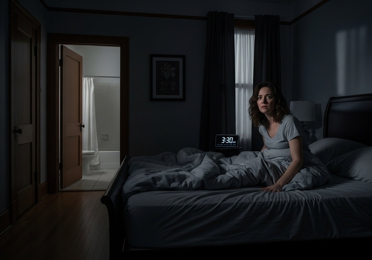 About 3:30 in the morning, a wife wakes up to find she is alone in the bed and she can hear her husband crying uncontrollably. She gets up and starts to look for him. He's not in the bathroom, content image